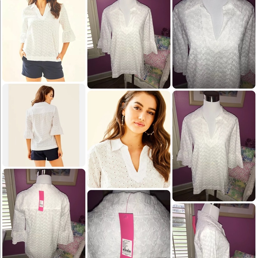 Lilly Pulitzer NWT Ginger Top Resort White Fishy Eyelet Size XS - Picture 4 of 7